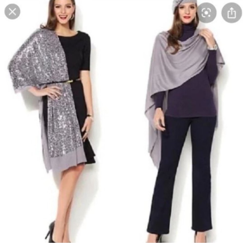 IMAN Global chic sequined shawl in gray NWT - Picture 4 of 8